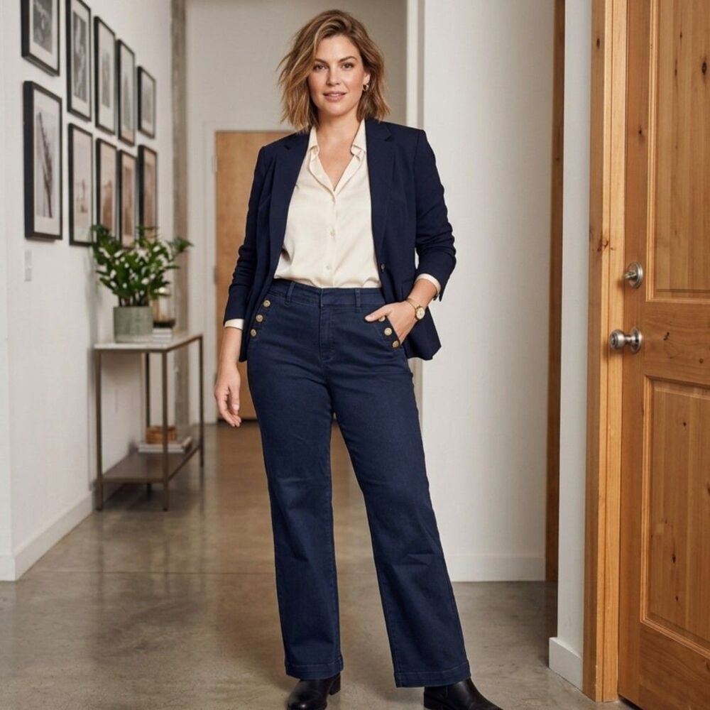 Nine West Jeans Women Dark Wash Wide Leg Stretch Pants, Size 4/6 EUC